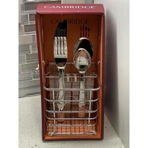 Cambridge 16 Piece Stainless Steel Flatware Service For 4 With Caddy utensil NEW